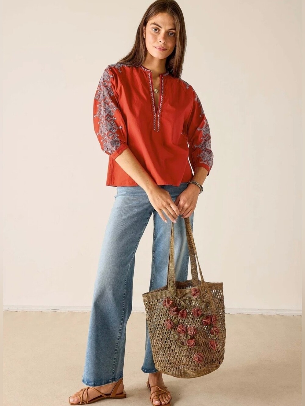 Voyageur By Mersea Pego Embroidered Top Sz XL